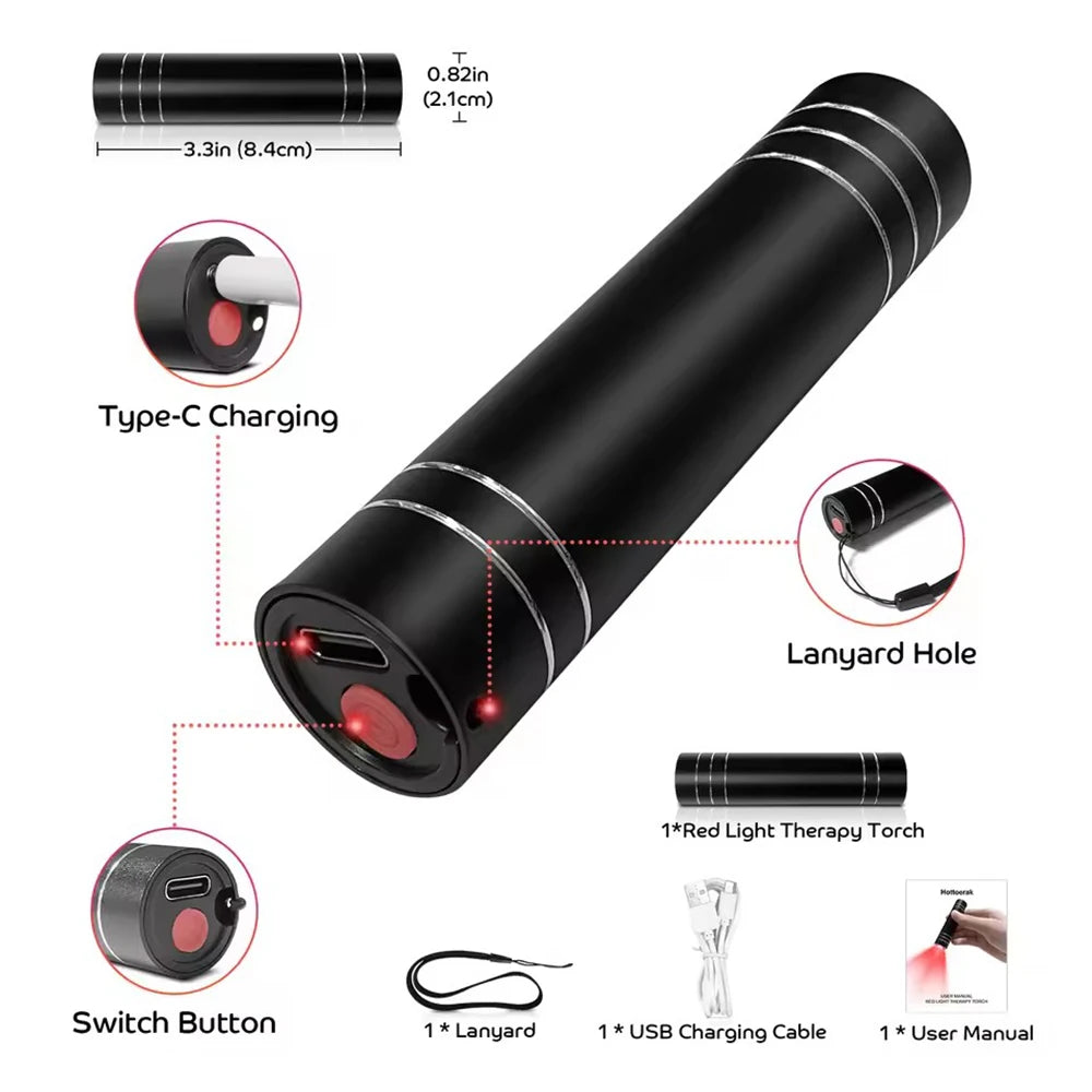 Red Light Therapy Lamp 660nm Red Light & 850nm Infrared Lamp Therapy Torch with Timer Portable LED Small Torch Body Pain Relief