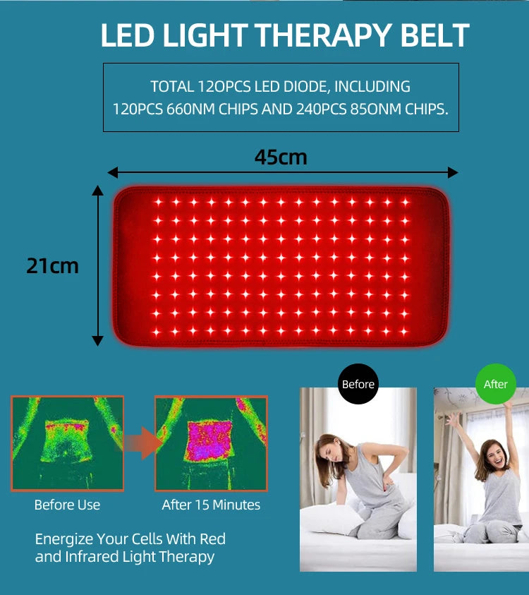 Red Light Therapy Wrap Belt for Back Pain Relief Near Infrared LED Heating Pad for Skin Care Slimming Fat Burner Body Shaper